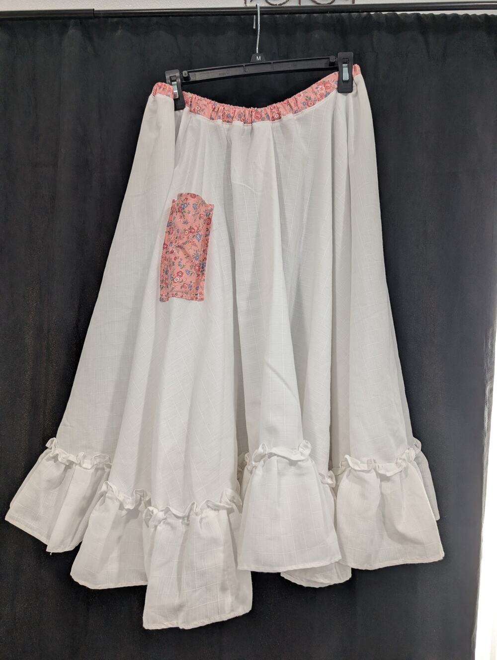 Handmade White Ruffle Midi Circle Skirt